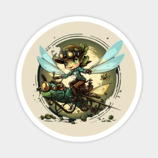 Steampunk Battle Fairy Riding a Dragonfly Magnet